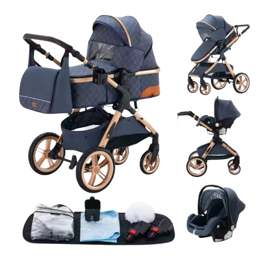Cochecito de bebé 3 en 1 con cesta y diseño alto - Imagen 5