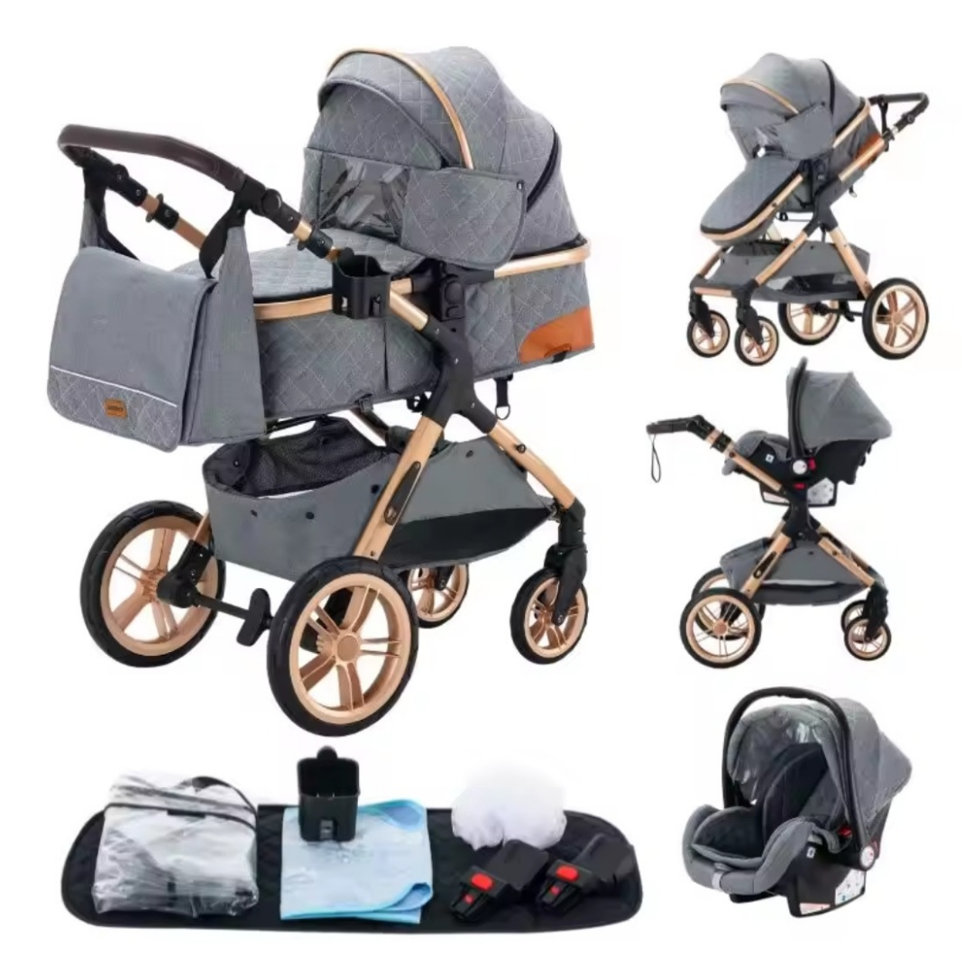 Cochecito de bebé 3 en 1 con cesta y diseño alto - Imagen 6