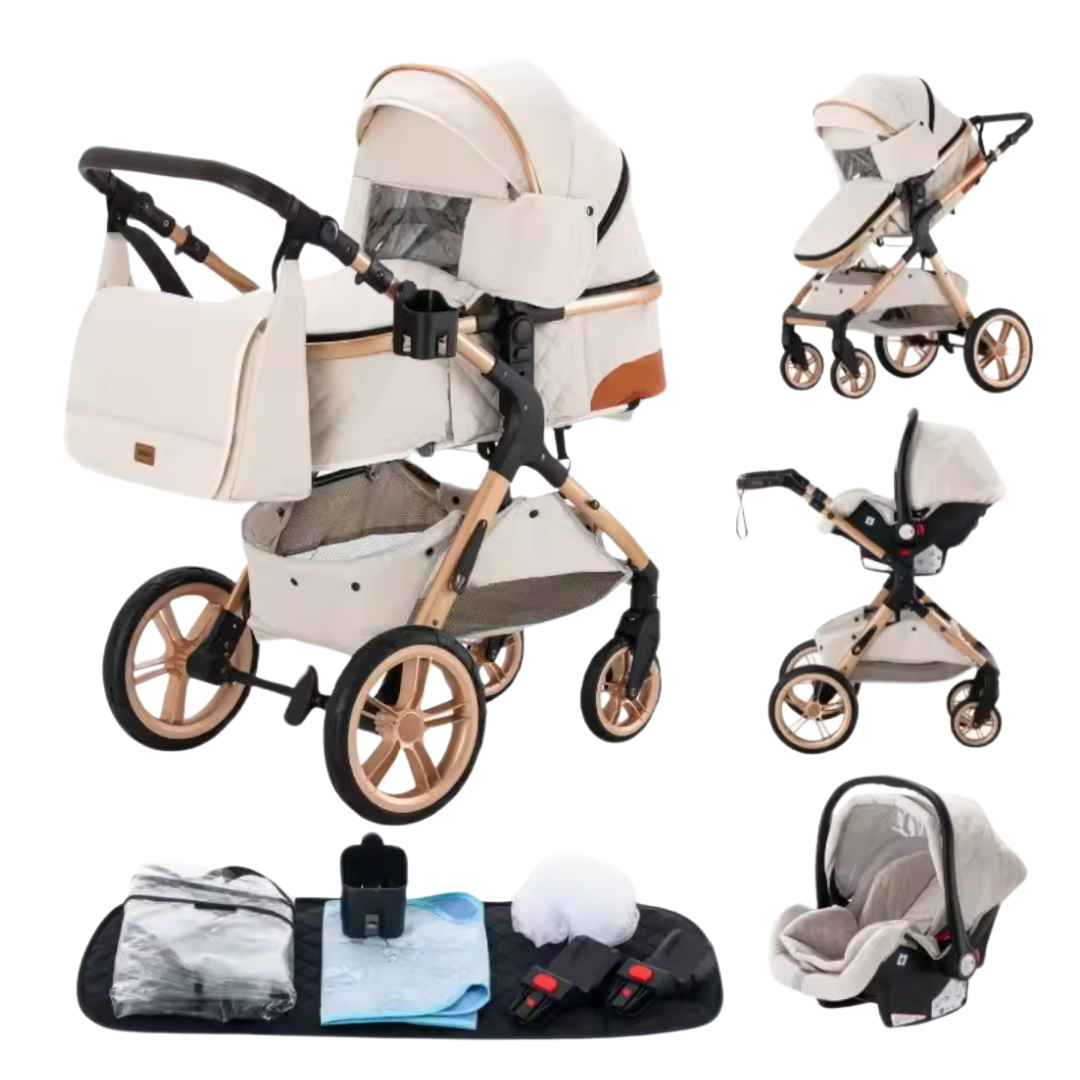 Cochecito de bebé 3 en 1 con cesta y diseño alto - Imagen 7