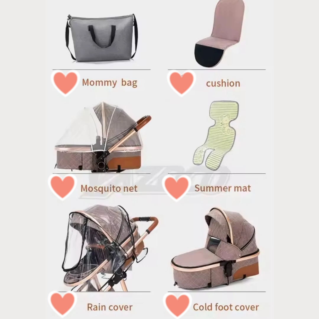 Cochecito de bebé 3 en 1 con cesta y diseño alto - Imagen 20