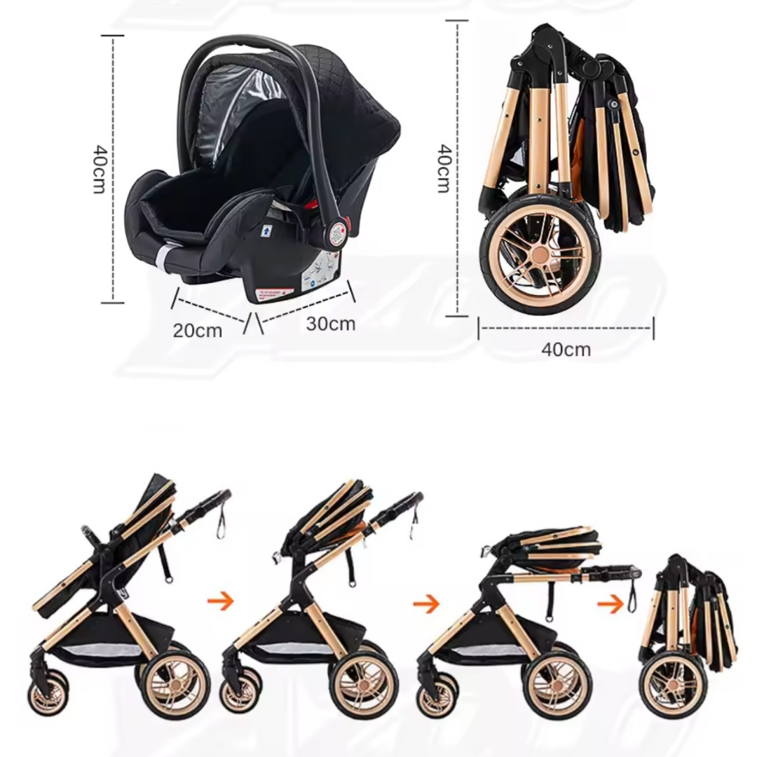 Cochecito de bebé 3 en 1 con cesta y diseño alto - Imagen 8