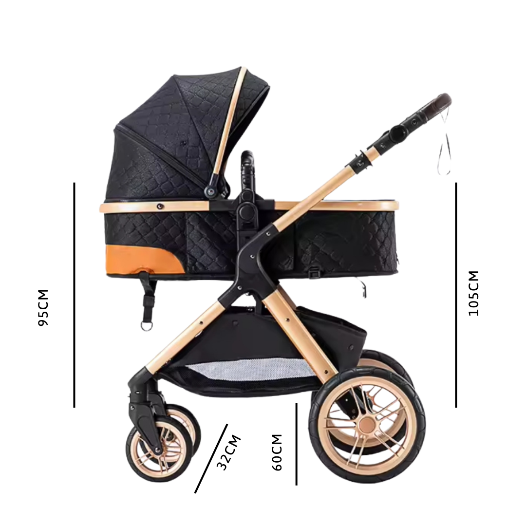 Cochecito de bebé 3 en 1 con cesta y diseño alto - Imagen 9