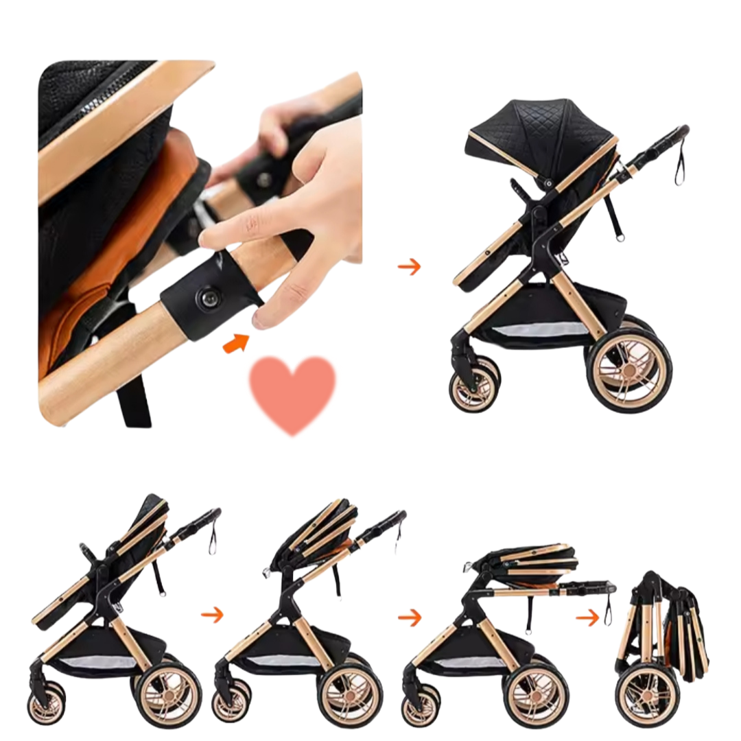 Cochecito de bebé 3 en 1 con cesta y diseño alto - Imagen 12