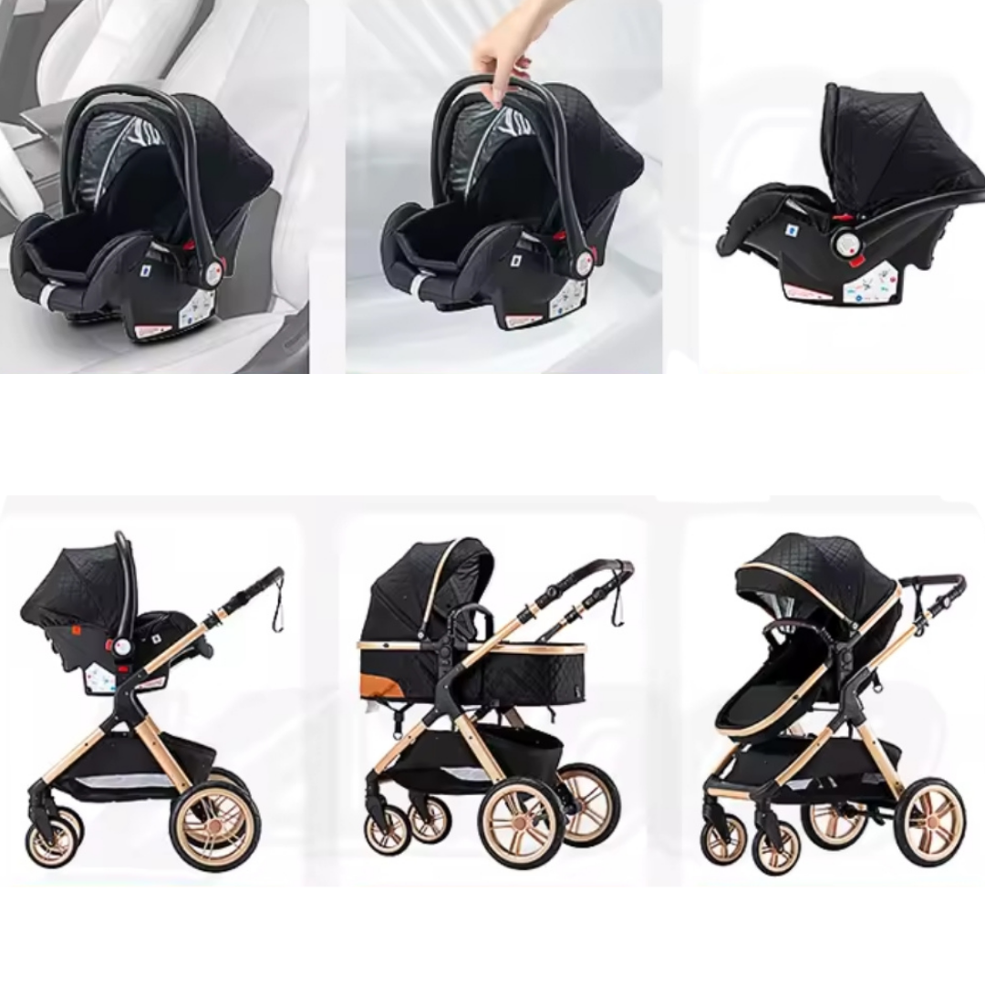 Cochecito de bebé 3 en 1 con cesta y diseño alto - Imagen 13