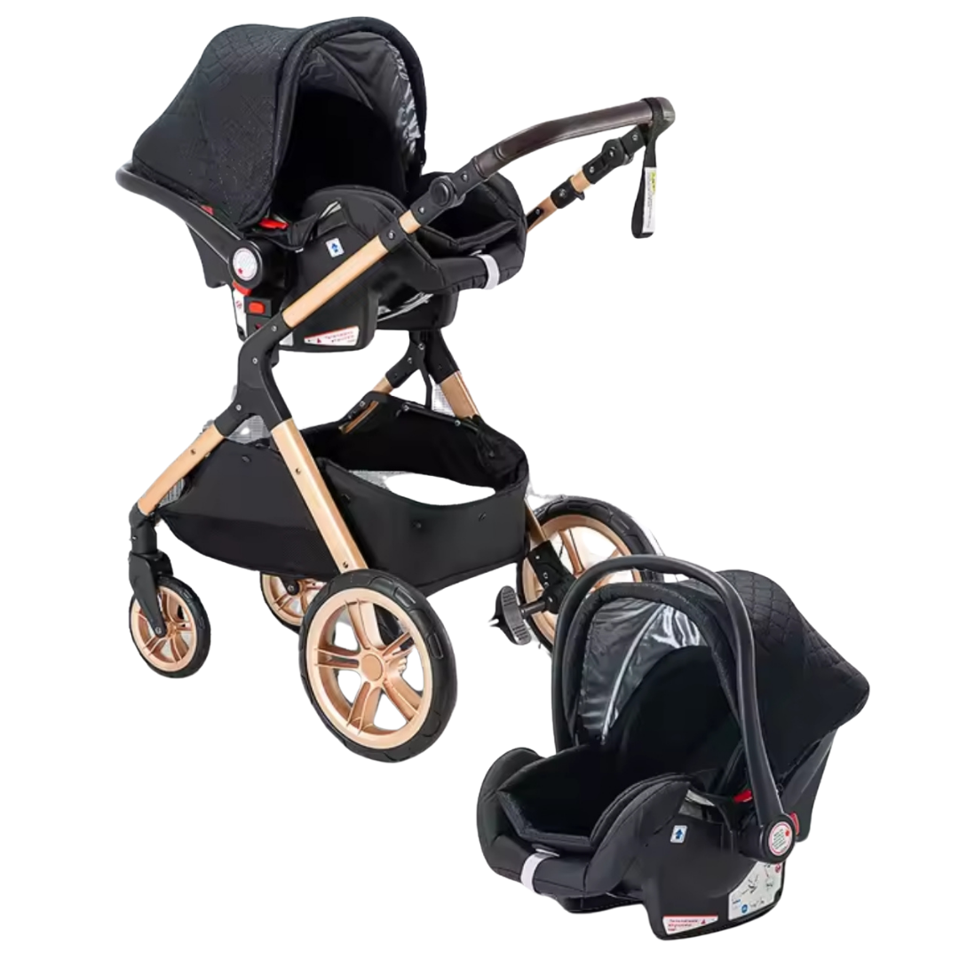 Cochecito de bebé 3 en 1 con cesta y diseño alto - Imagen 15