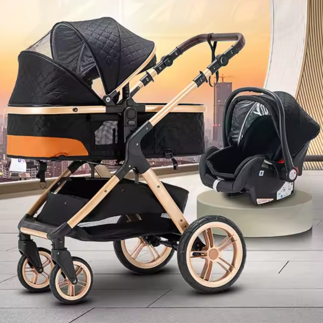 Cochecito de bebé 3 en 1 con cesta y diseño alto - Imagen 16