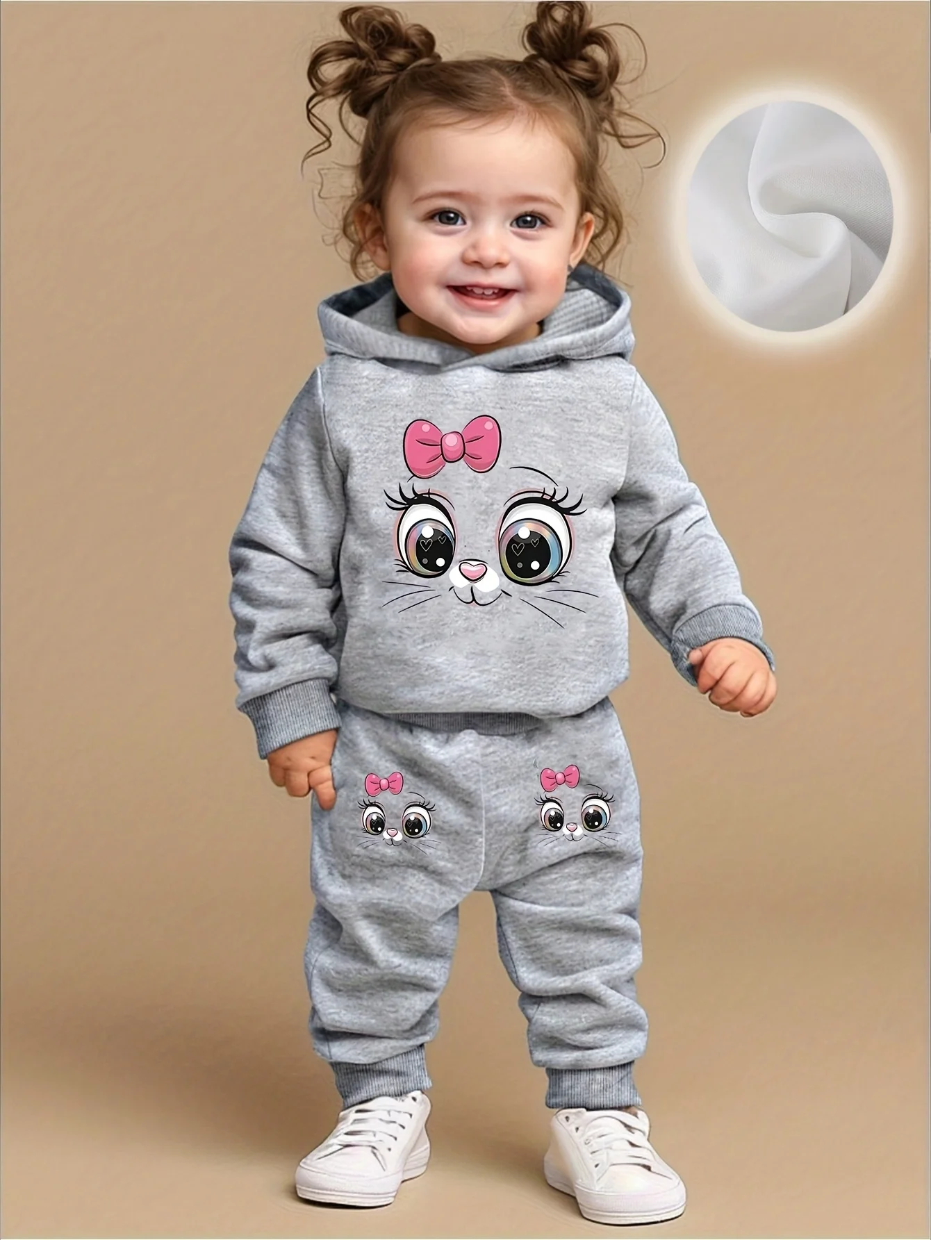 Conjunto de felpa para niña, sudadera con estampado de gato + pantalón, primavera/otoño - Imagen 2