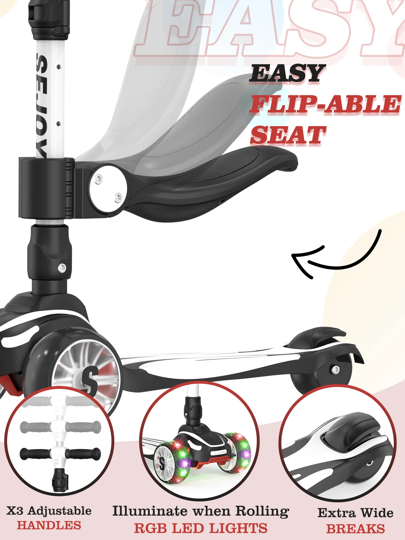 Patinete de tres ruedas con luces LED intermitentes 3 en 1 - Imagen 8