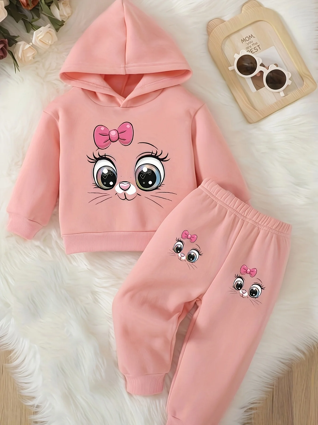 Conjunto de felpa para niña, sudadera con estampado de gato + pantalón, primavera/otoño - Imagen 4